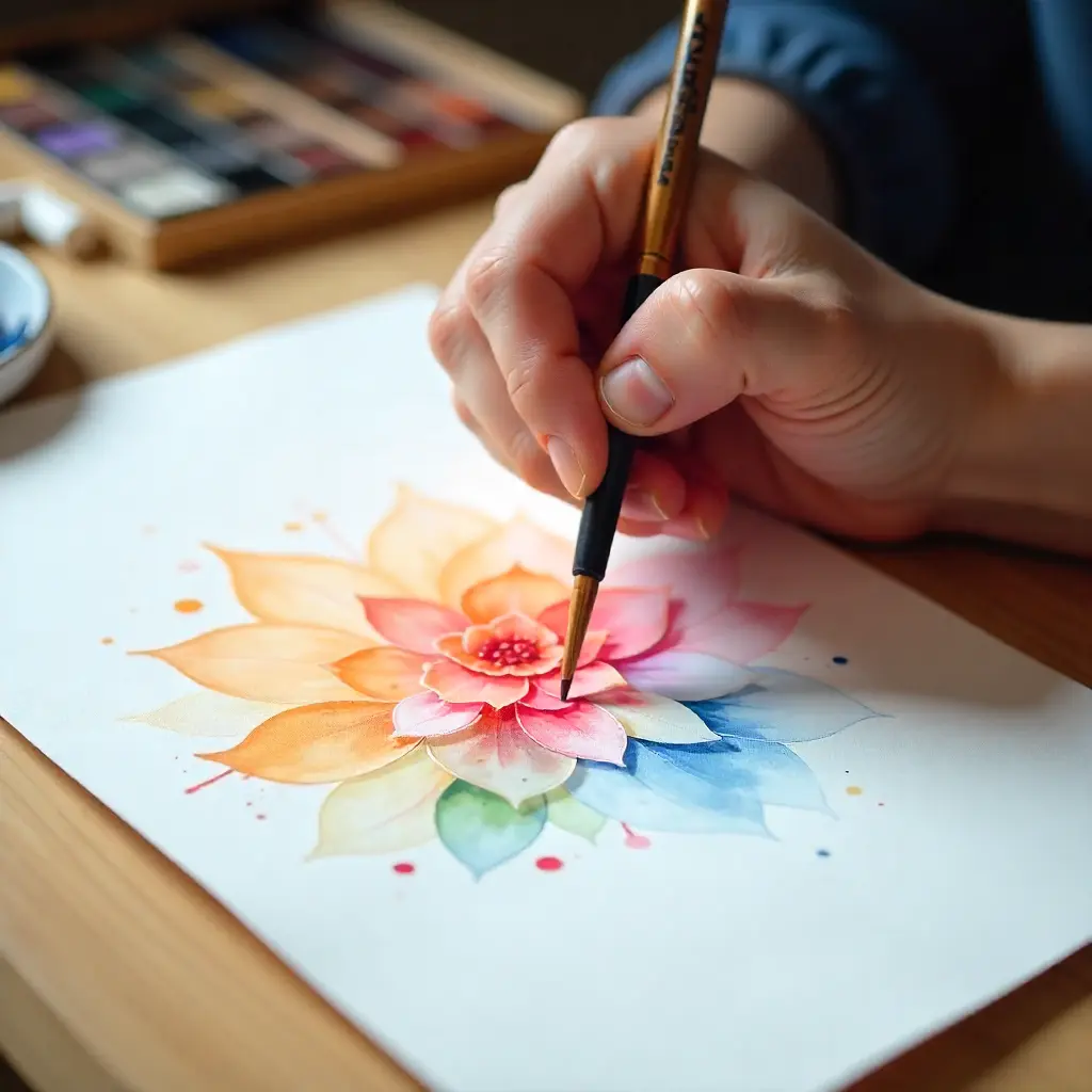 Estudiante aprendiendo acuarela